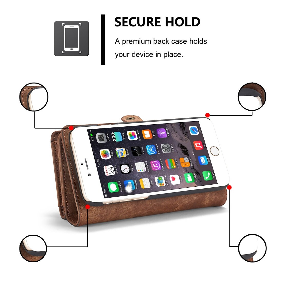 CaseMe Leather Billfold iPhone 6 Plus & 6s Plus - Magnetfunktion, 10 kort, myntfack