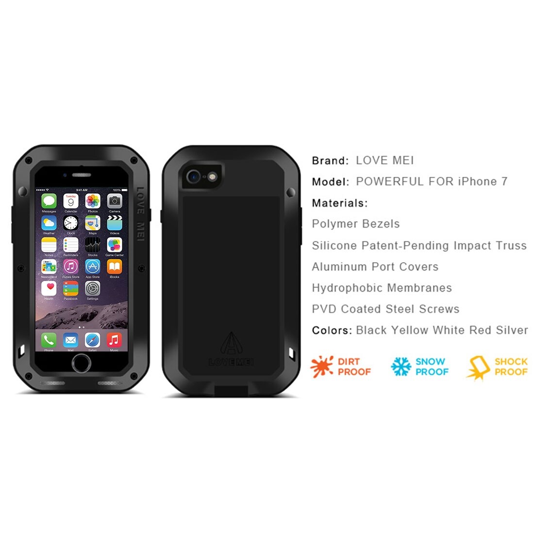 LOVE MEI Shockproof metallfodral iPhone 8 / 7
