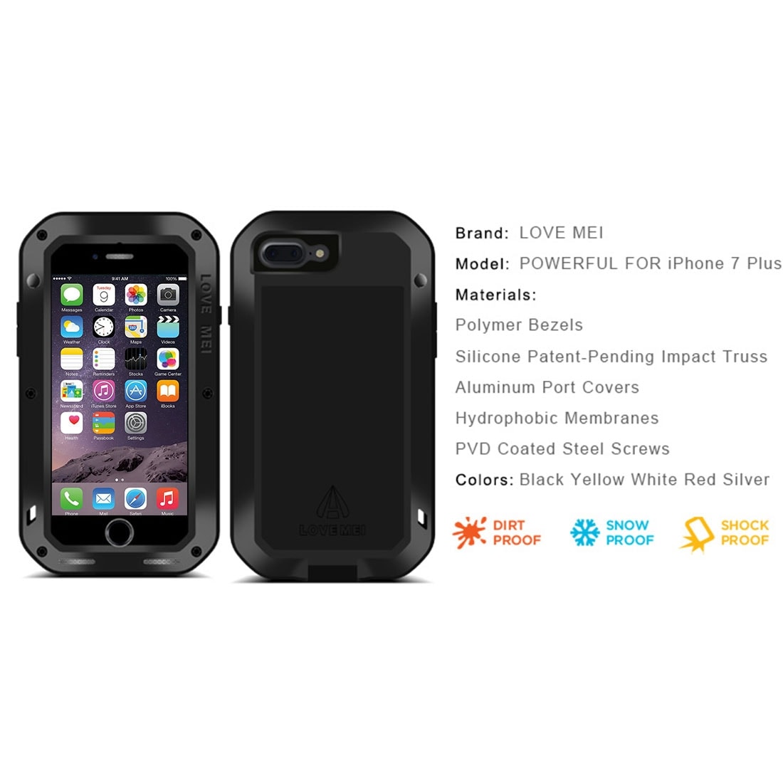 LOVE MEI Shockproof metallfodral iPhone 8 Plus / 7 Plus