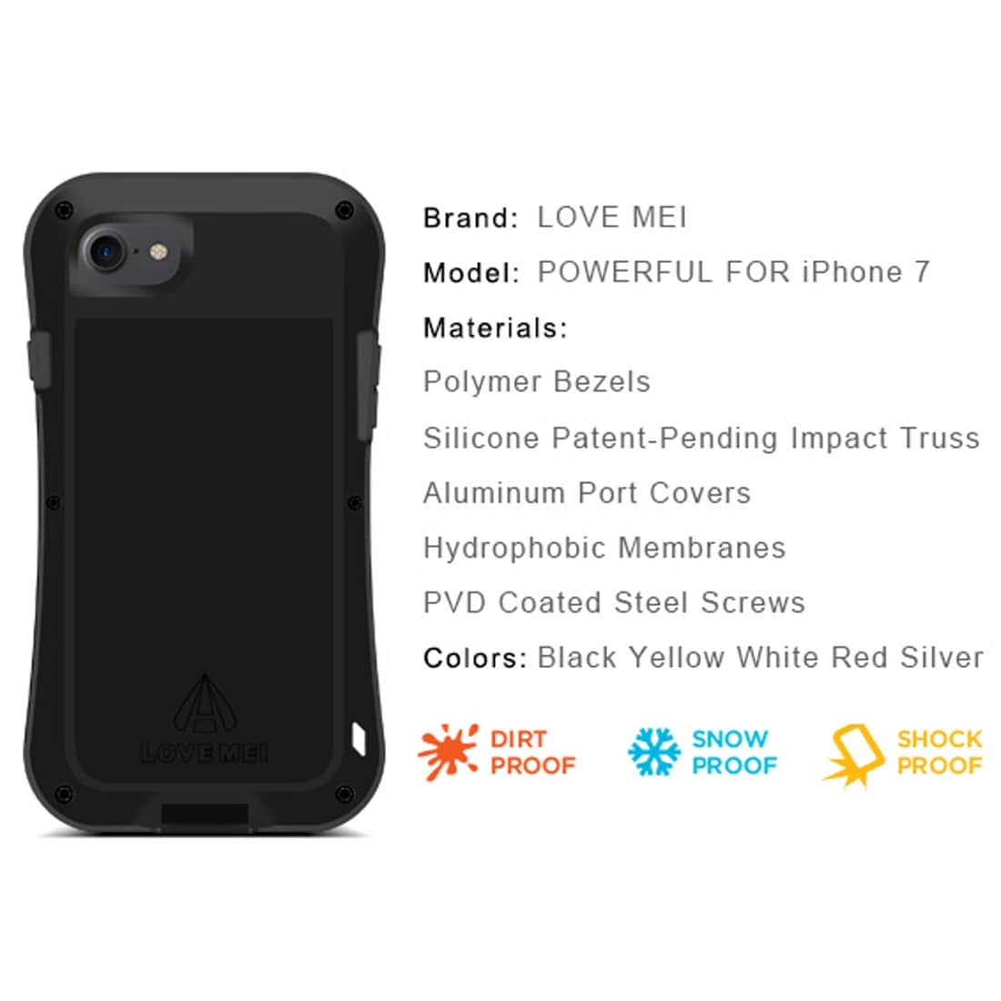 LOVE MEI Metall Skyddsfodral till iPhone 8 / 7