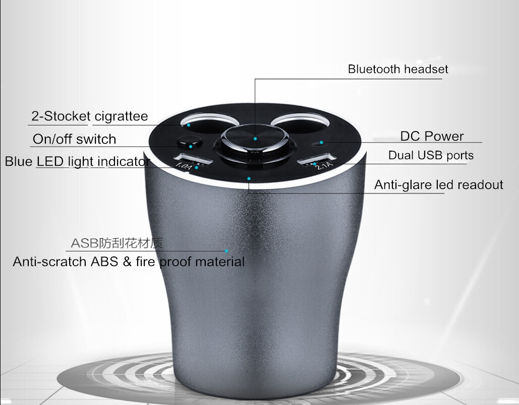 Bluetooth +billaddare inbyggd i kopphållare