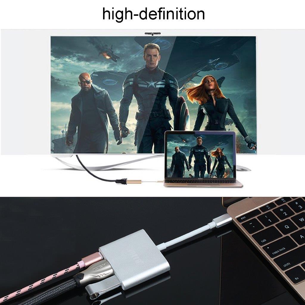 Adapter USB 3.1 Typ-C hane till USB-C, HDMI & USB 3.0 hona – stöd för 4K-upplösning
