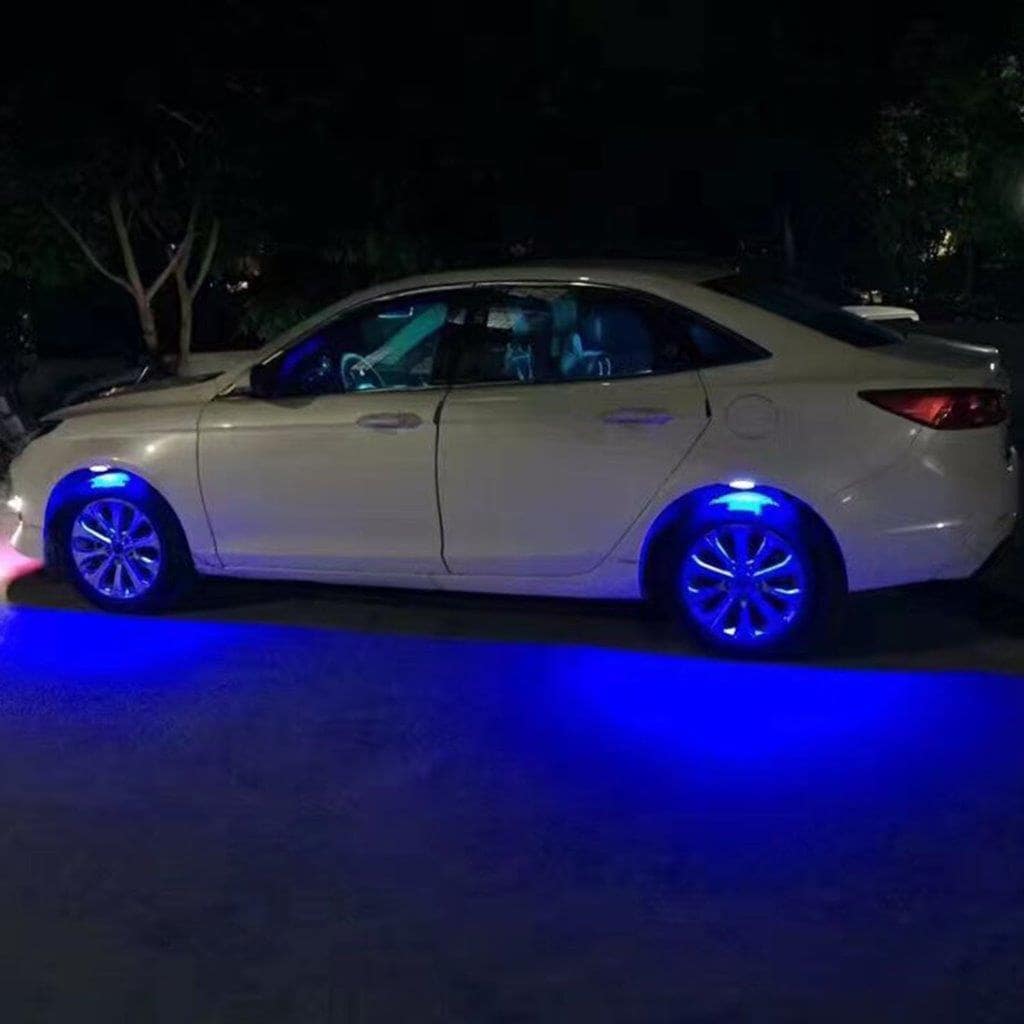 LED Bilhjul belysning 4st 3 Mode - Blått ljus