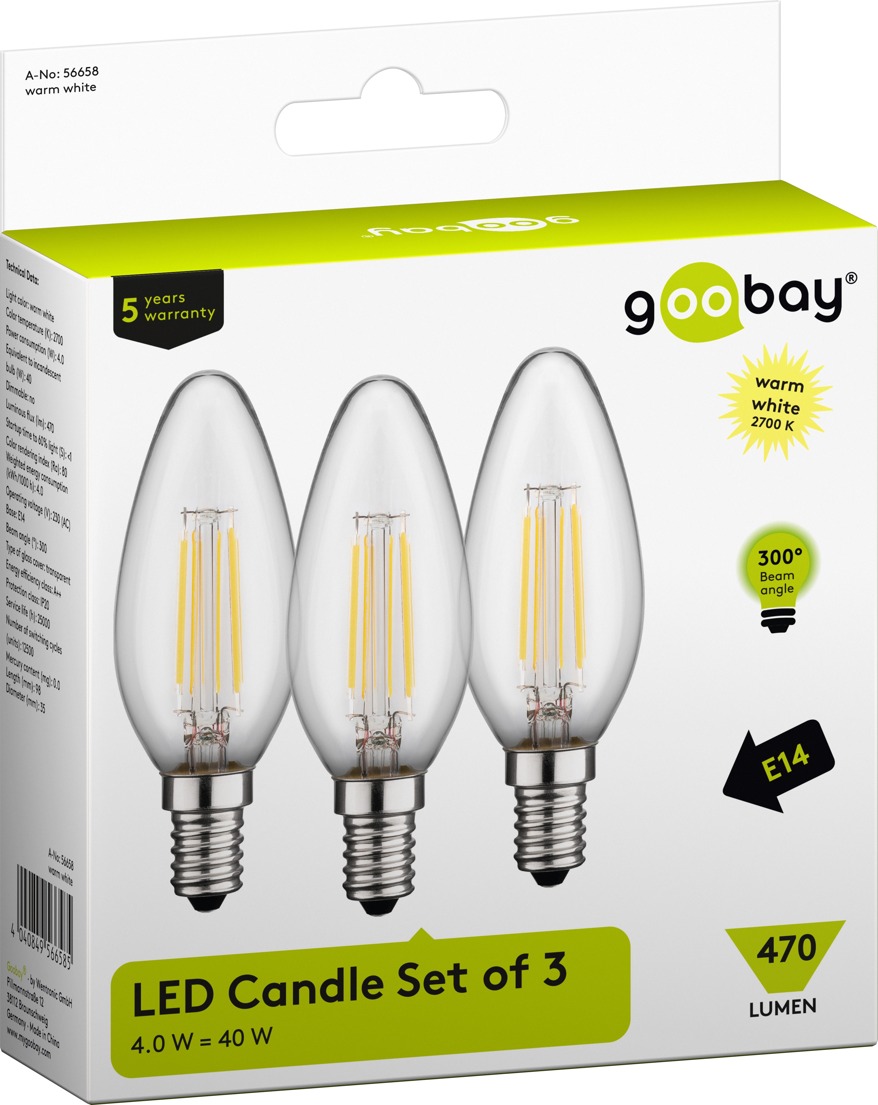 LED-lampa 4 W E14 - 3 Pack