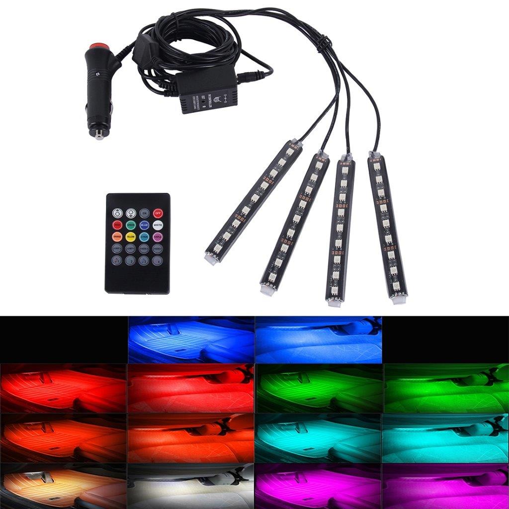 4-i-1 LED-belysning till Bilgolv (RGB Neon) - Ljud- & fjärrkontroll