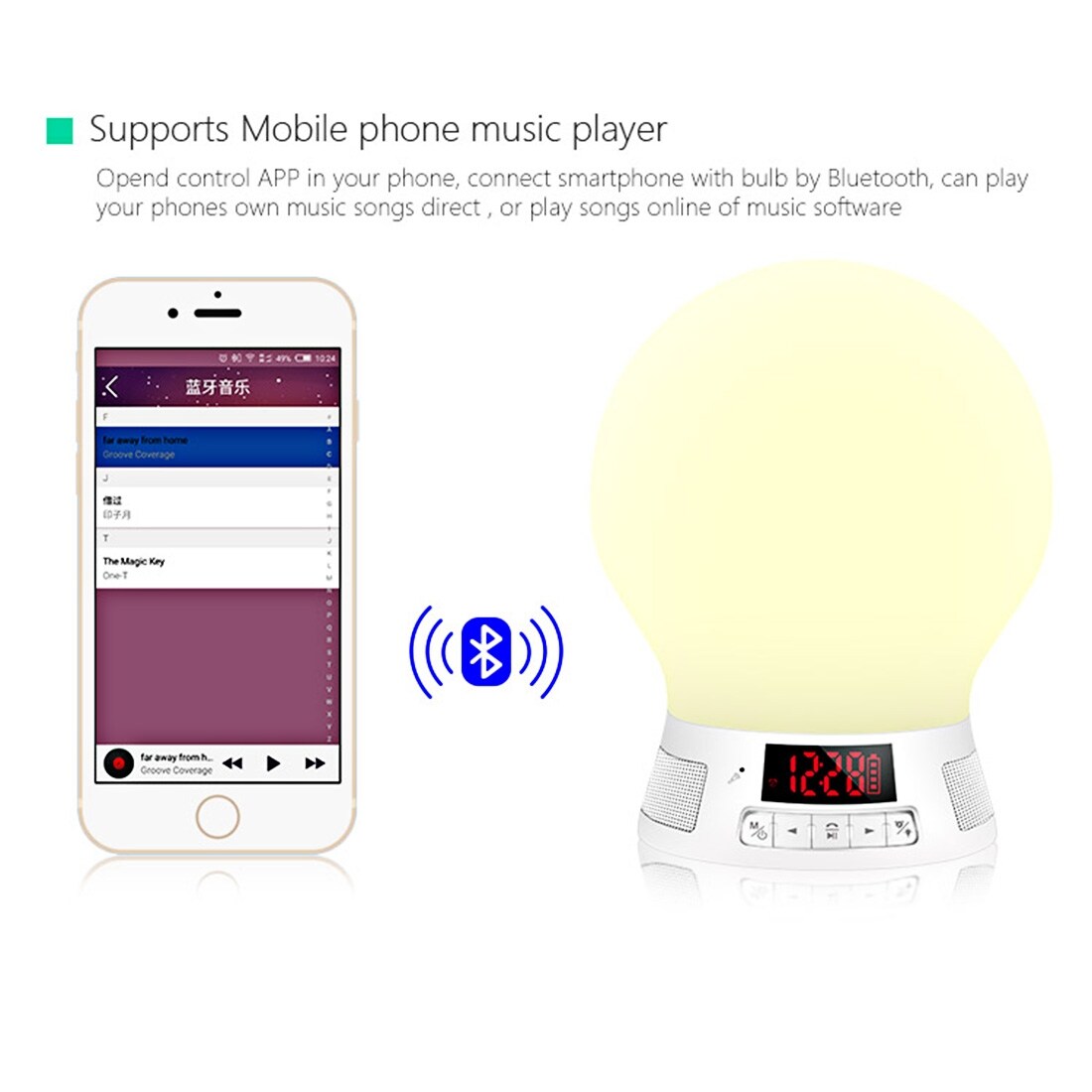 Bluetooth styrd Väckarklocka med lampa & Fm-radio