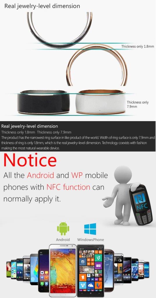 Jakcom R3F NFC smart ring - Hälsokoll - Telefonsamtal - Delning - Damstorlek 54
