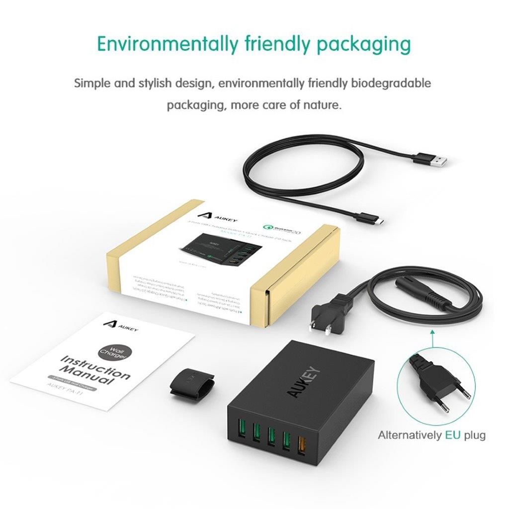Aukey PA-T1 Quick Charge 2.0 5xUSB, laddningsstation