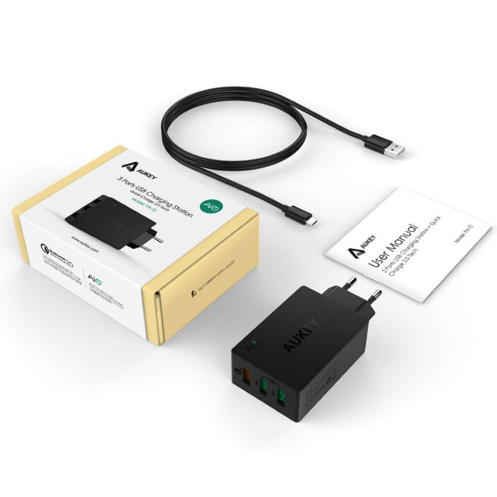 Aukey PA-T2 Quick Charge 2.0 väggadapter 3xUSB