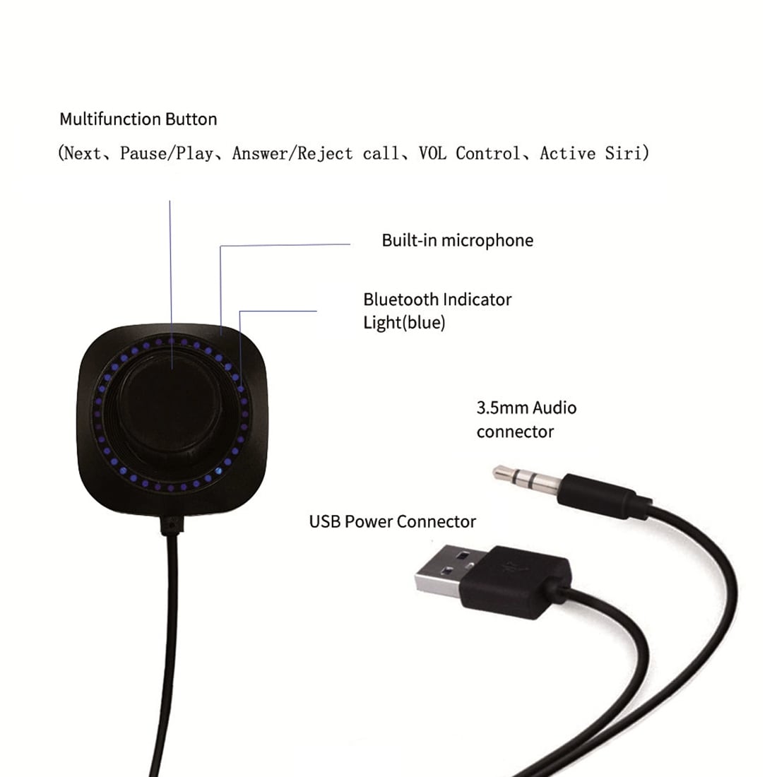 Bil Bluetooth 4.1 mottagare - Mic & LED till iPhone