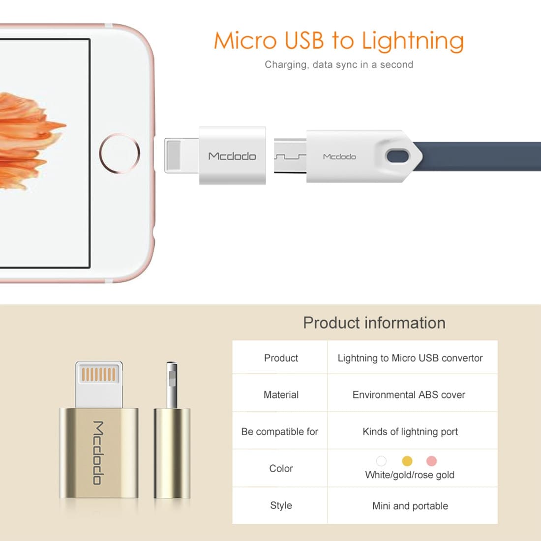 Adapter Micro-usb till iPhone ladduttag
