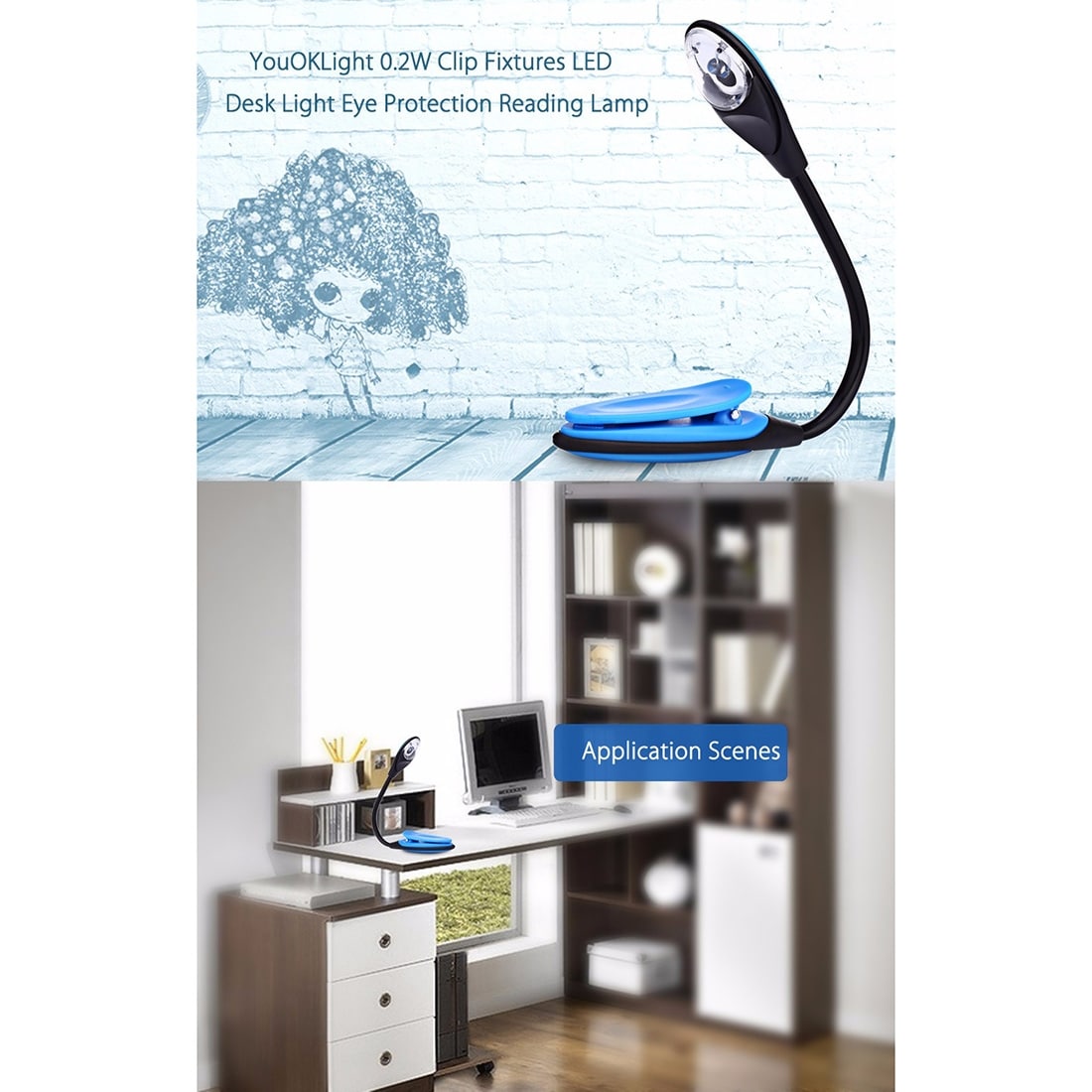 LED-läslampa med clips och flexibel svanhals