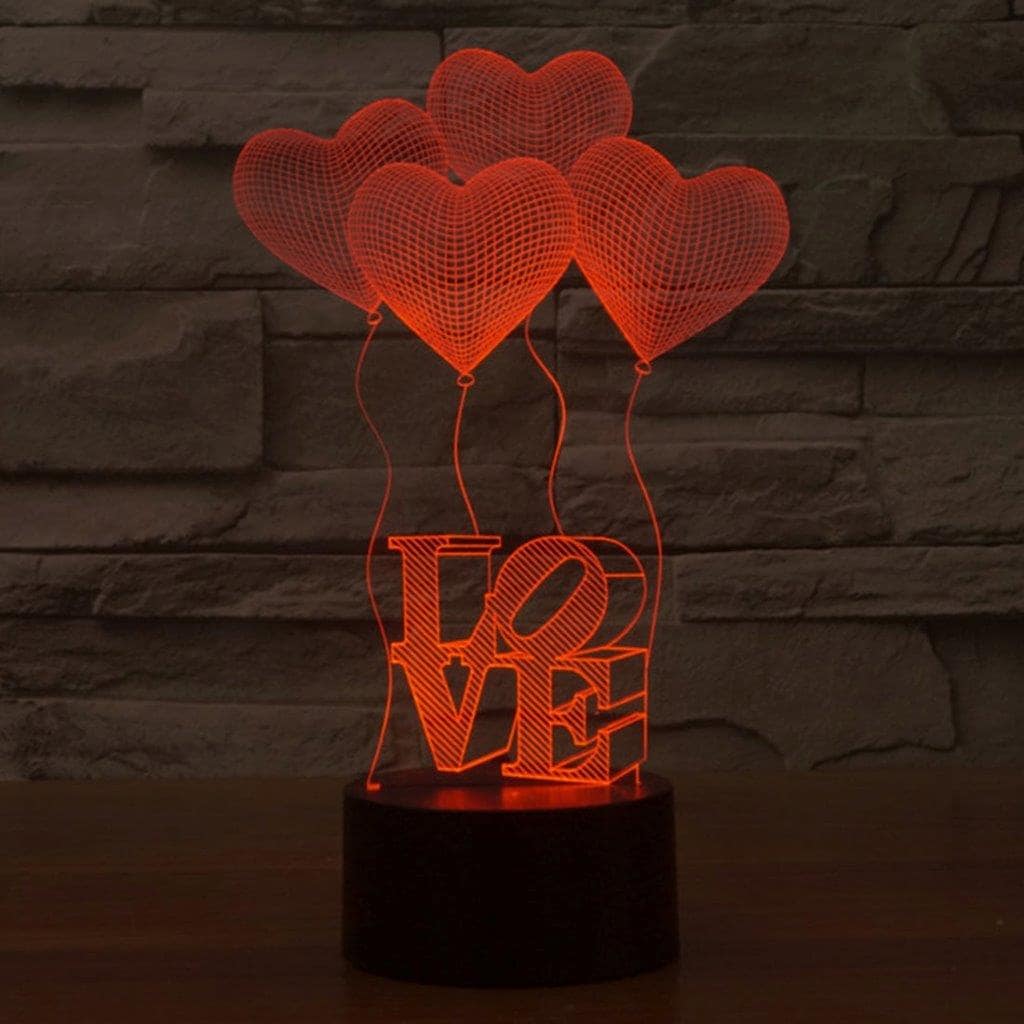 Hjärtan illusion 3d lampa - 7 färgers