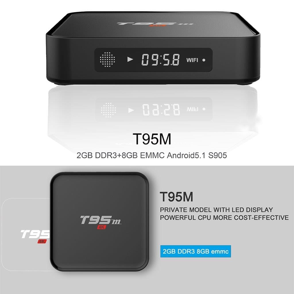 T95M 4Kx2K UHD Smart Android 5.1 TV BOX Player med LED Display