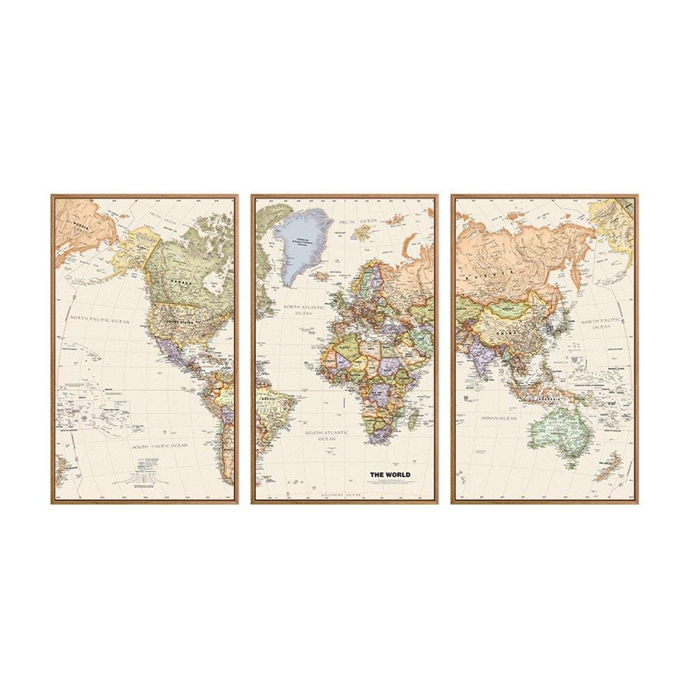 Världskarta 3 Tavlor - Färdig Tavelvägg