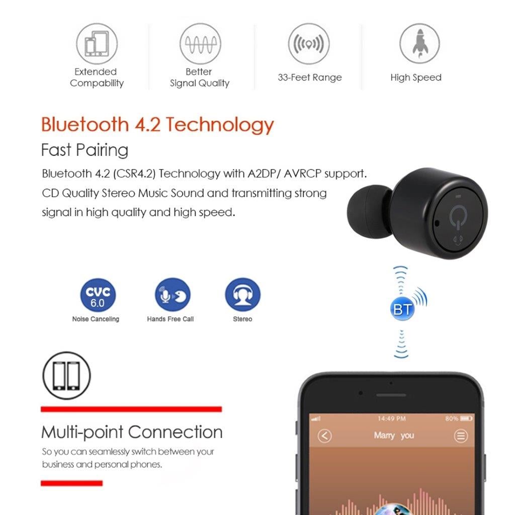 X2T Dubbla Bluetooth Earphone med laddningsstation