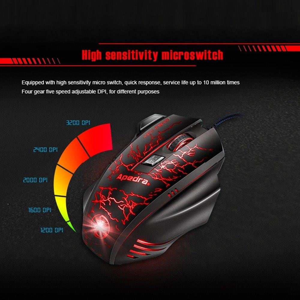 Optisk gaming mus Apedra – 3200 dpi, 4 färger, 7 knappar