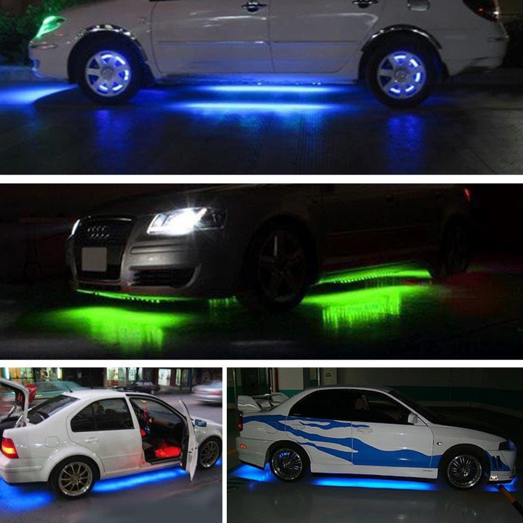 Diodkit med LED-ljus som blinkar i takt under bilen
