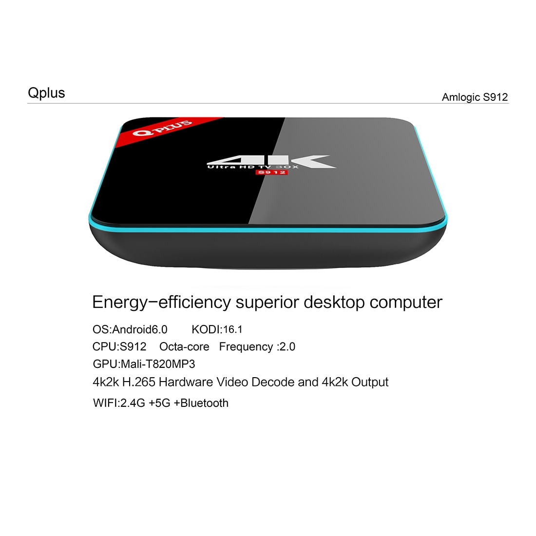 TV-box Qplus 4K Ultra HD Smart med Android 6.0 och WiFi-kontroll