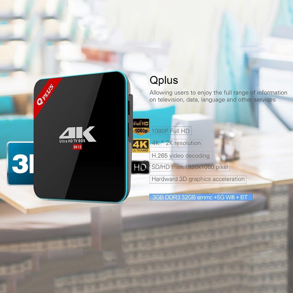 TV-box Qplus 4K Ultra HD Smart med Android 6.0 och WiFi-kontroll