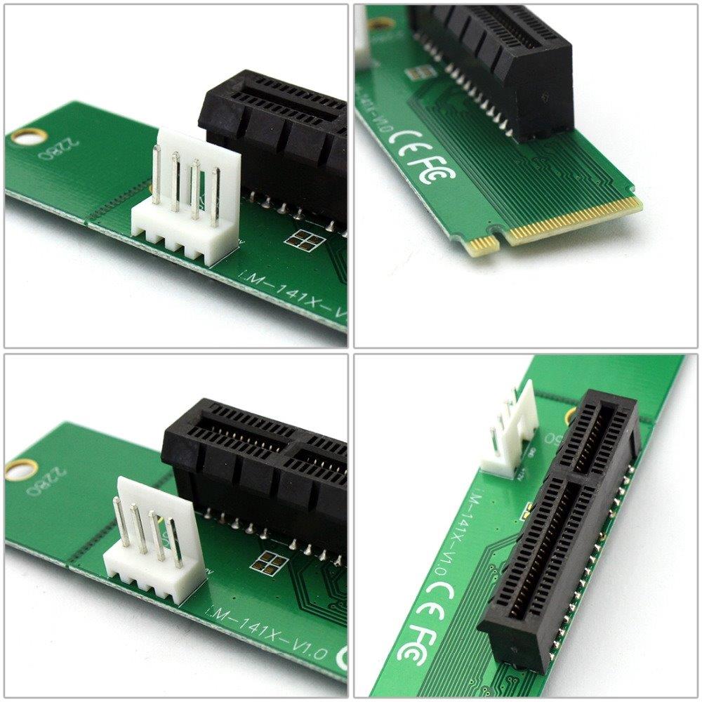 Adapter PCI-E 4X hona till NGFF med strömknapp och kabel