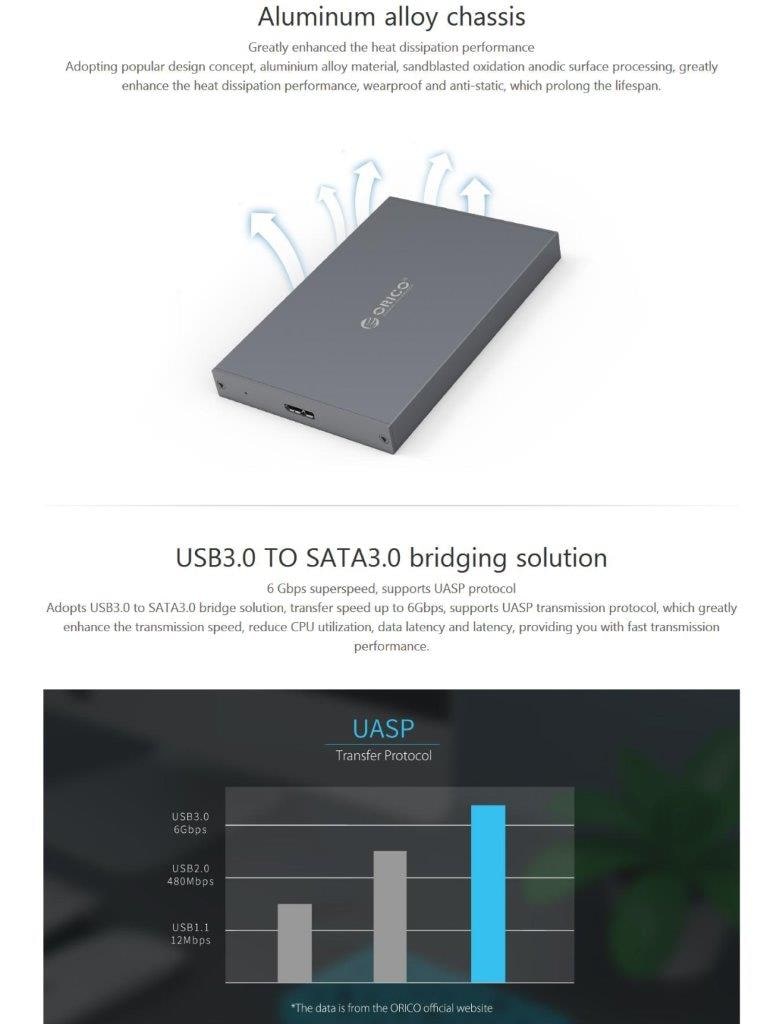 Hårddisk kabinett 2.5" USB 3.0 Micro-B till SATA 3.0 med silikonskydd