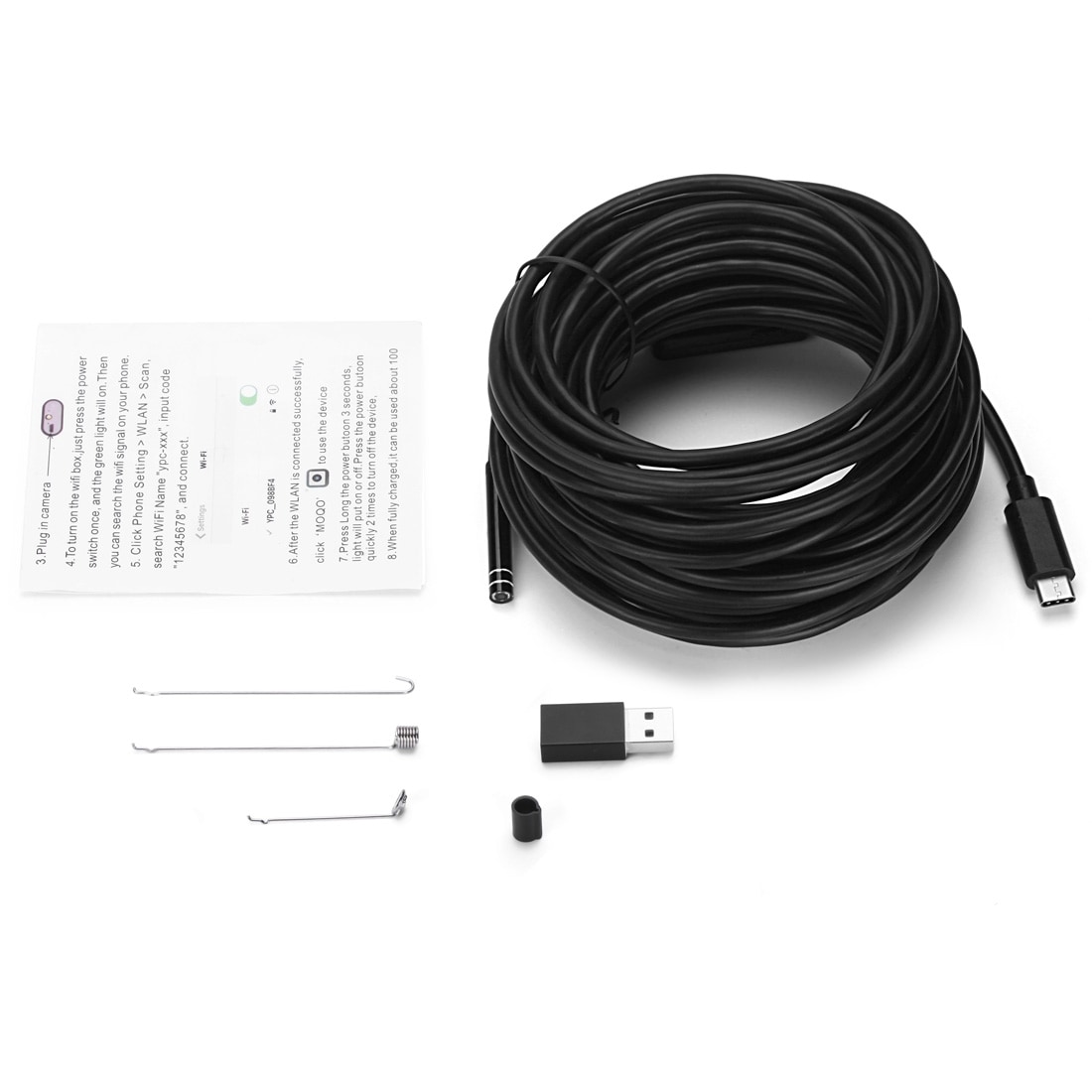 USB Typ-C inspektionskamera med 7 mm sensor och 10 meter kabel – IP67, 8 LED, Android/PC