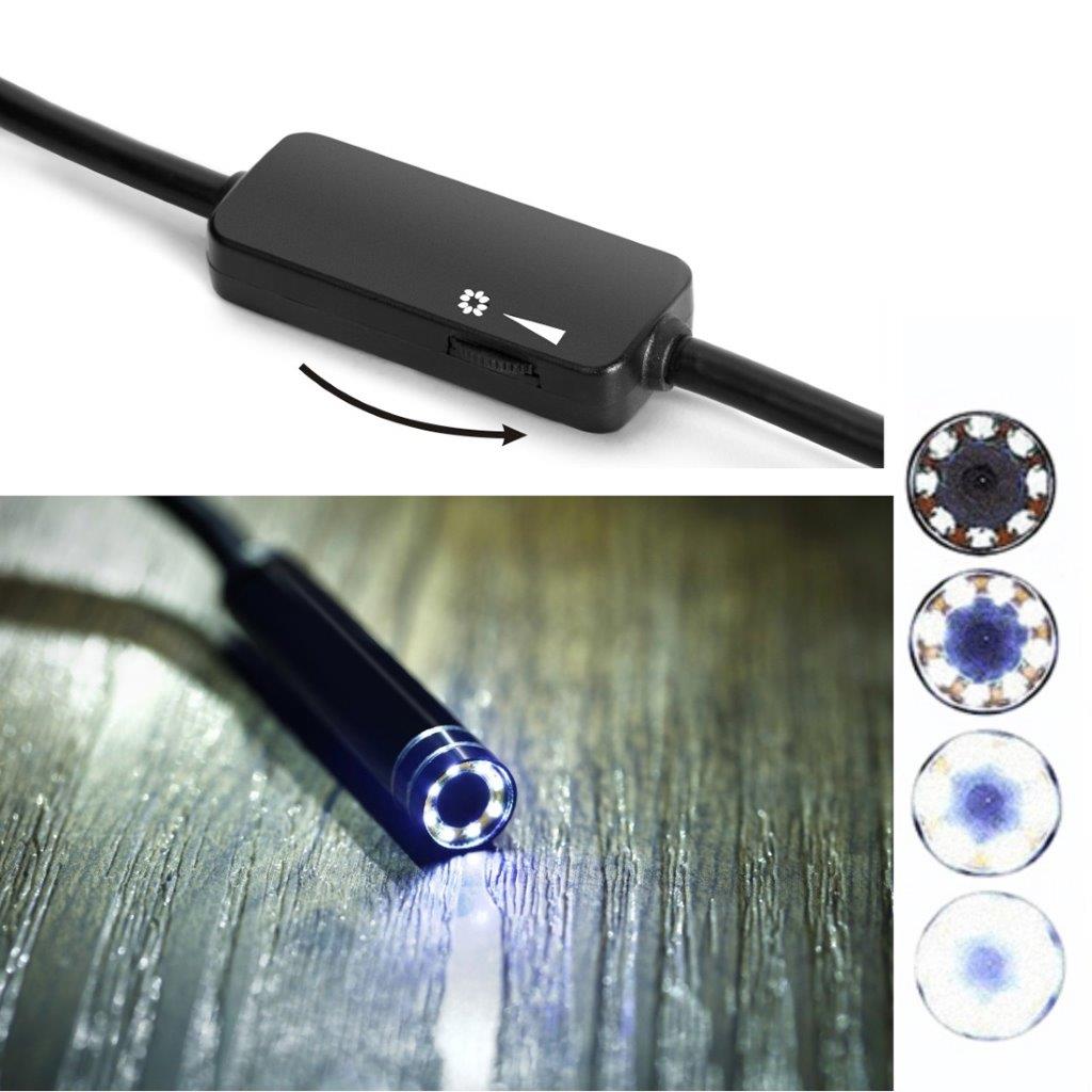 Inspektionskamera USB Typ-C med 6 LED & USB Adapter - 3 meter / 7mm