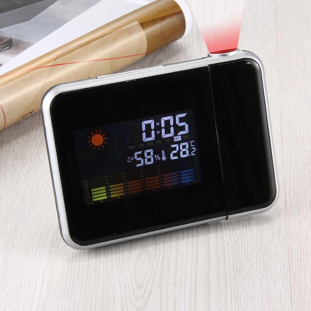 LED Projektor väckarklocka med väderstation / kalender