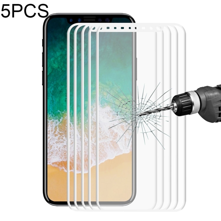 Vitt Skärmskydd i härdat glas iPhone X - 5Pack Fullskärmsskydd