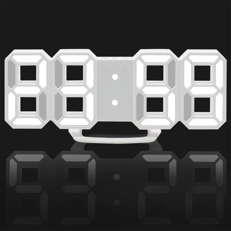 Stor digital väggklocka / väckarklocka i 3D med vitt LED-ljus – Multifunktion