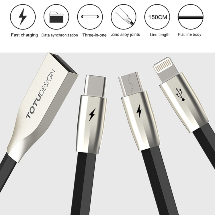Laddkabel / grenkabel  för  smartphone – USB C till 3 x Micro-USB – Svart