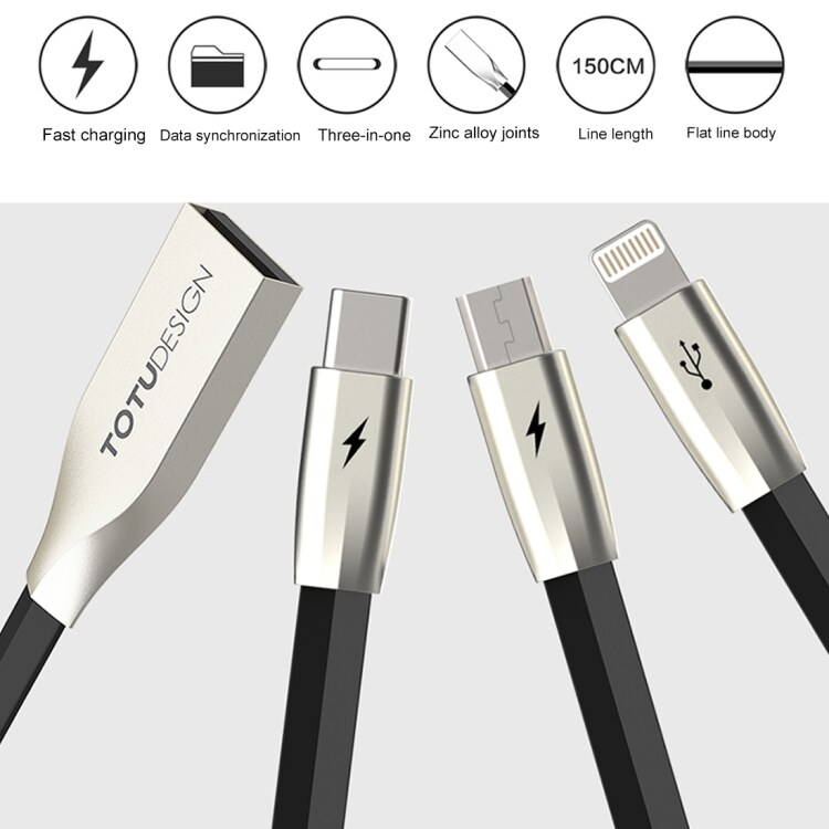 Laddkabel 3 in 1 - iPhone / Micro-usb / USB Typ-C - Vit