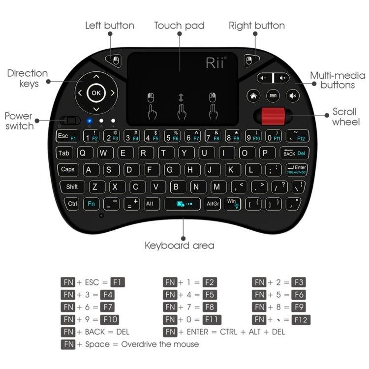 Trådlöst Mini Tangentbord med Full Touchpad med belysning