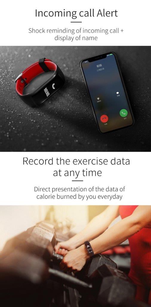 Smartklocka OLED skärm - Pedometer / Blodtryck / Pulsmätare -  Android & iOS mobiler