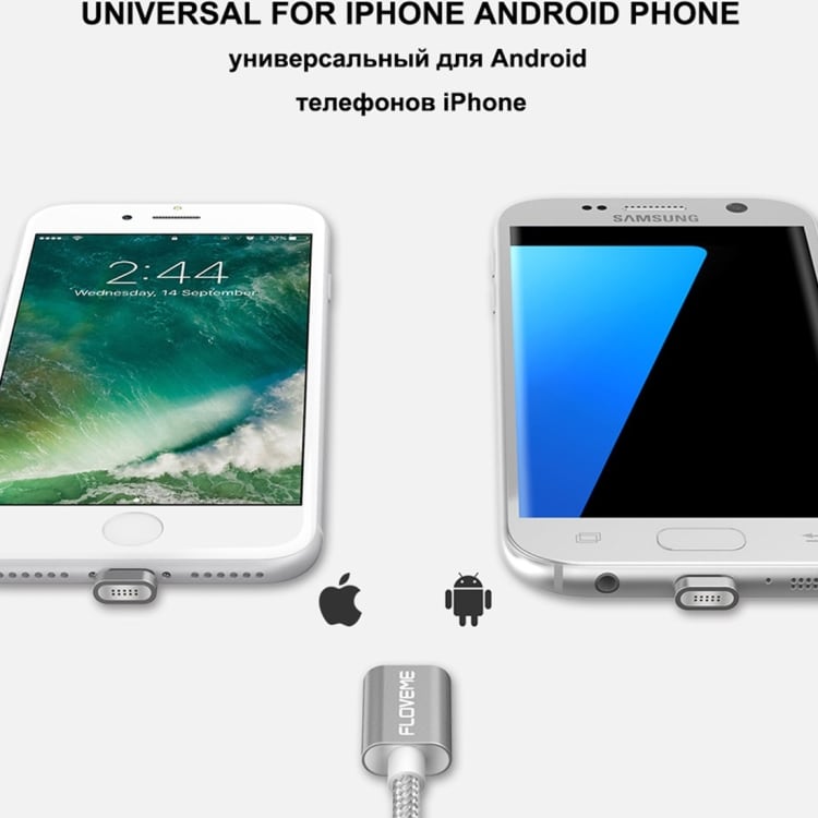 FLOVEME Laddkabel iPhone + Micro-Usb med Magnetiska utbytbara kontakter, 1m