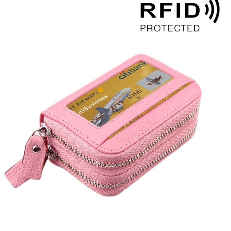 RFID Handväska i äkta skinn med dubbla dragkedjor