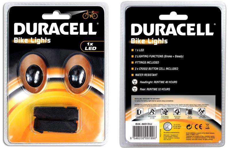 Duracell LED Cykellyse Fram + Bak