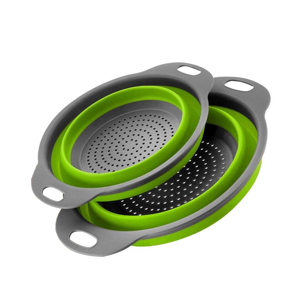 Hopfällbart durkslag med smart förvaring i silikon - 2-pack