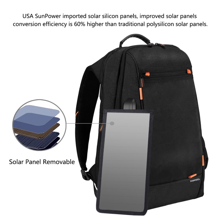 HAWEEL Multifunktions ryggsäck för laptop med solcellspanel för laddning