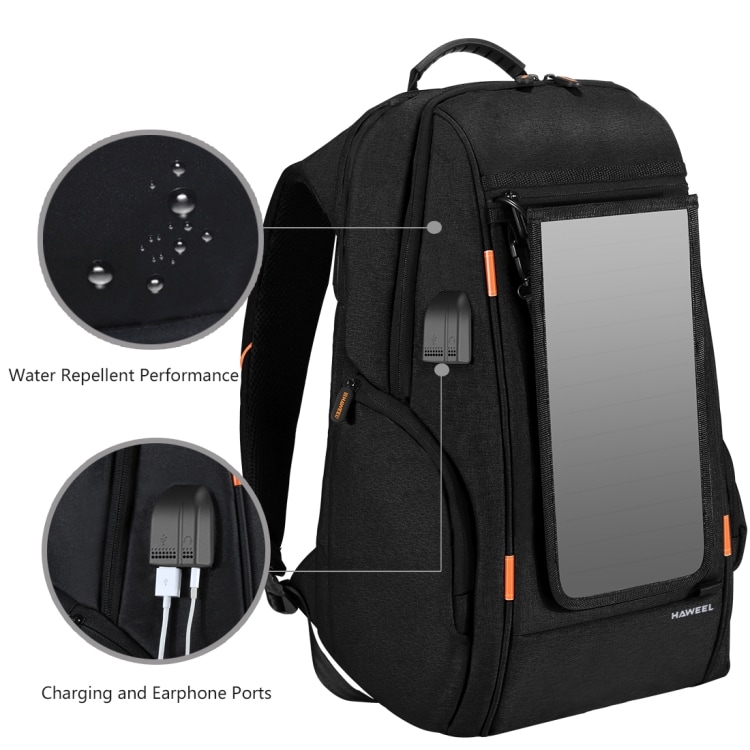 HAWEEL Multifunktions ryggsäck för laptop med solcellspanel för laddning