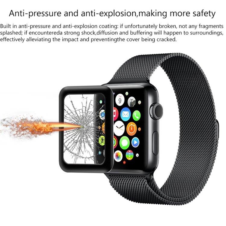 Böjt skärmskydd / displayskydd i härdat glas Apple Watch Serie 3 38mm - Svart