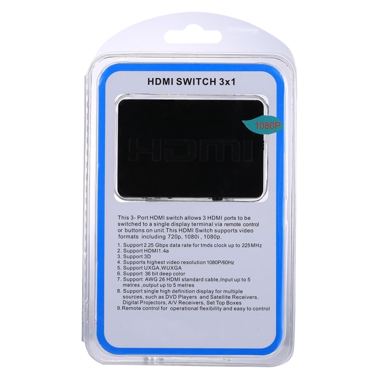 Hdmi Switch 1080P 3 x 1 Port med fjärrkontroll