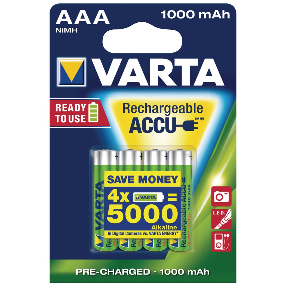 Varta Laddningsbara Batterier AAA 1000mAh 4-pack