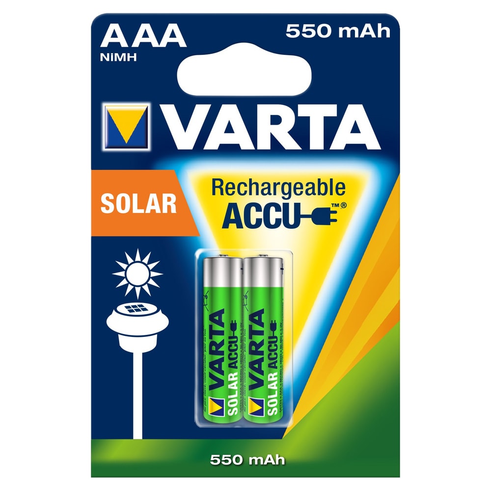 Varta Solcellsbatteri R03 (AAA) NiMH Laddbart batteri HR03 550 mAh 1.2 V 2 st