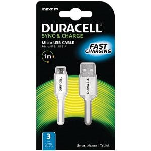 Duracell Micro USB Datakabel 1 m - Vit