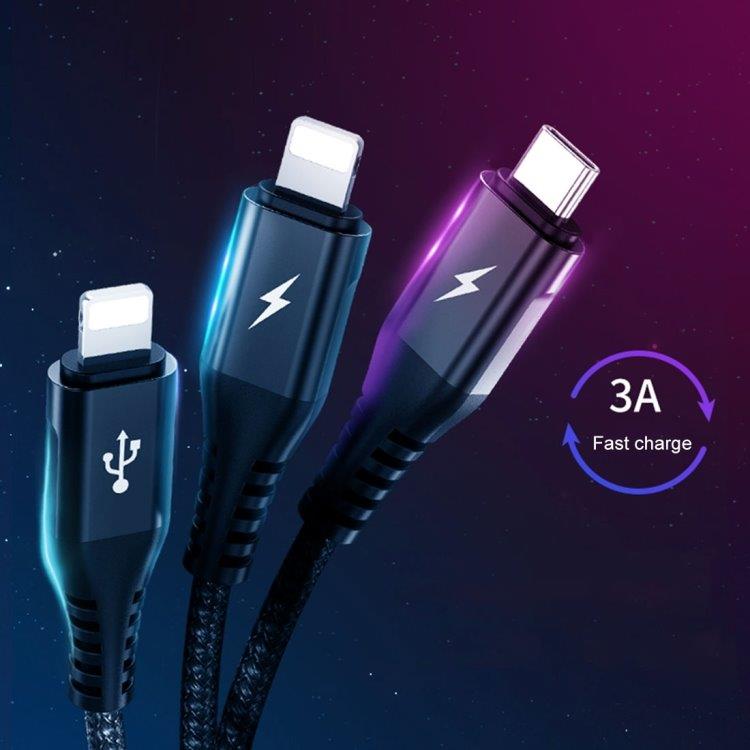 Benks 3i1 Laddkabel USB C & Lightning 1.5m Svart