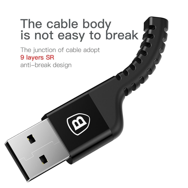Baseus Flätad USB-kabel USB A till USB C 1.5m Svart