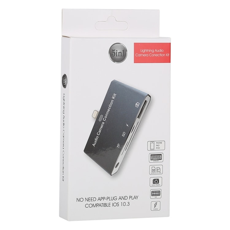 Usb kortläsare  5i1  Adapter till iPhone - SD / 3,5mm Typ-C