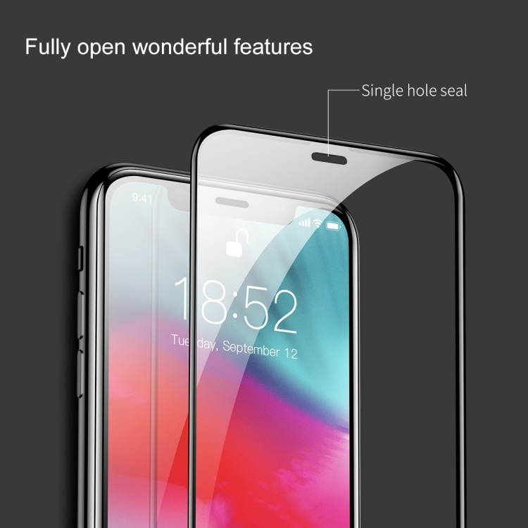Baseus härdat skärmskydd / displayskydd iPhone XR – Svart ram